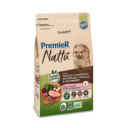Ração Premier Nattu para Cães Filhotes de Raças Pequenas Sabor Mandioca - 1,0Kg