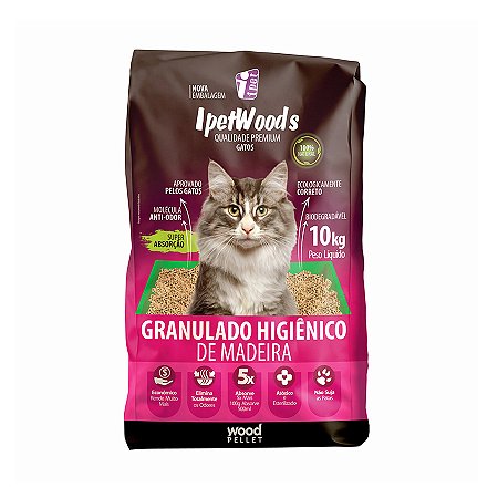 Granulado Higiênico de Madeira para Gatos Ipet Woods - 10kG