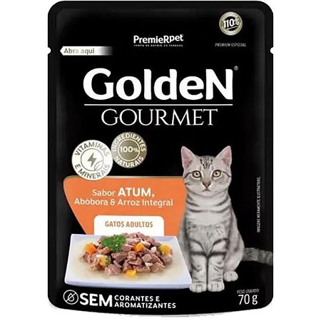 Ração Úmida Golden Gourmet Gatos Adultos Sabor Atum, Abobora e Arroz Integral - 70g