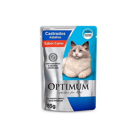 Ração Úmida Optimum Sachê para Gatos Castrados Sabor Carne - 85g