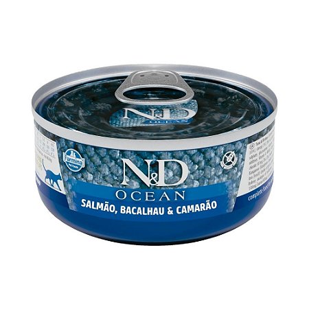 Ração Úmida ND Ocean para Gatos Adultos Sabor Salmão, Bacalhau e Camarão - 70 g