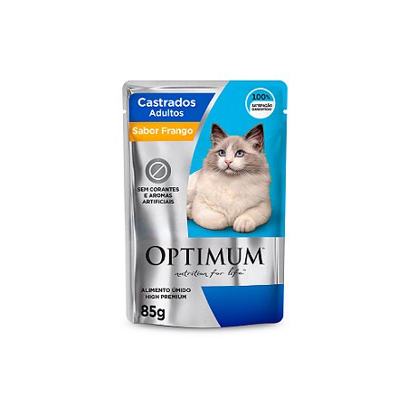 Ração Úmida Optimum Sachê para Gatos Adultos Castrados Sabor Frango - 85g