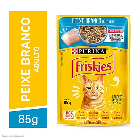 Ração Úmida Friskies Sachê para Gatos Adultos Sabor Peixe Branco ao Molho - 85g