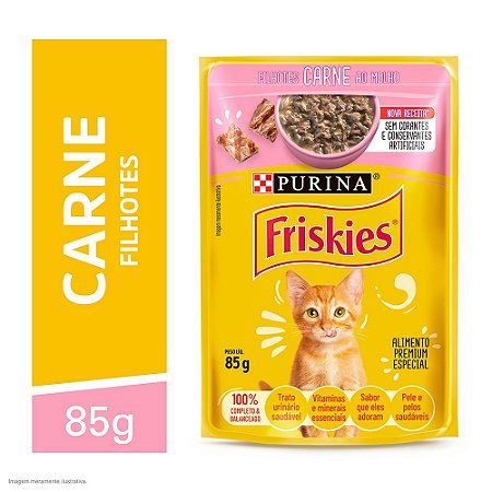 Ração Úmida Friskies Sachê para Gatos Filhotes Sabor Carne ao Molho 85g