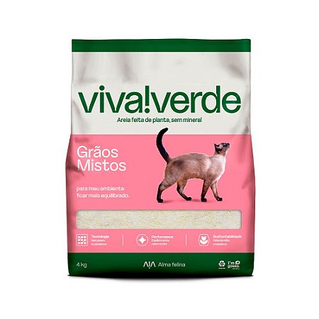 Areia Higiênica Viva Verde Grãos Mistos Vida Descomplicada para Gatos - 4Kg