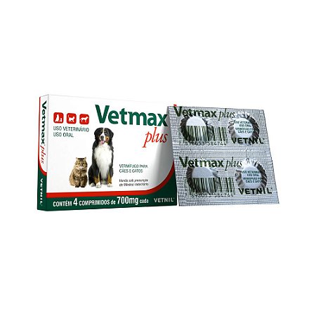 Vermífugo Vetnil Vetmax Plus - 700 mg - 4 Comprimidos