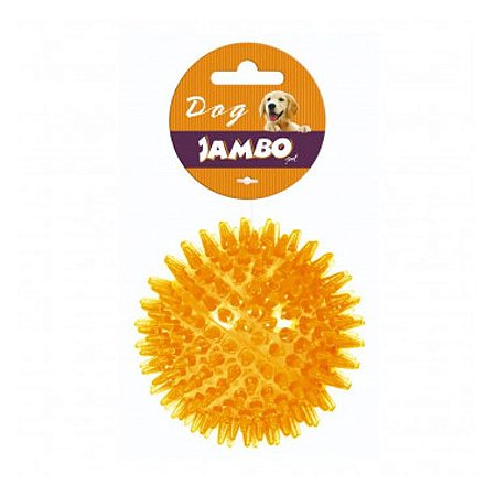 Brinquedo Bola TPR Espinho Pequena com Som Jambo para Cães - Laranja