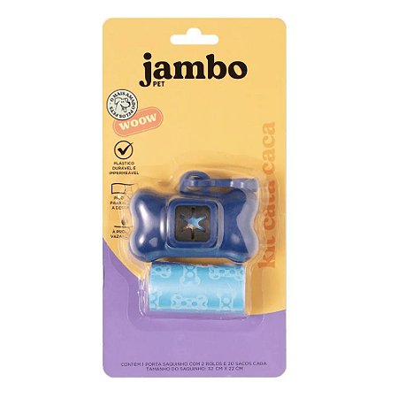 Kit Porta Cata Caca + 2 Rolos Jambo Basic Azul Para Cães