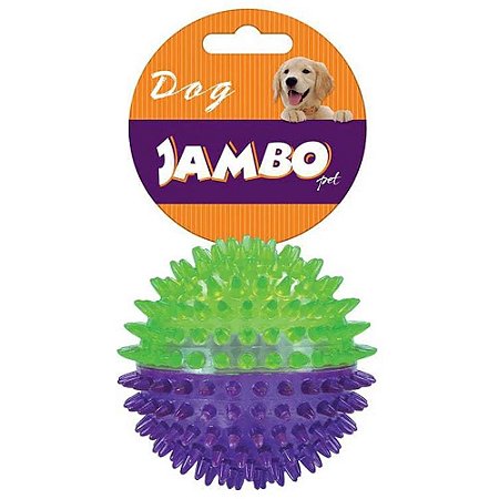 Brinquedo Cães Jambo Bola TPR Media Espinho Dual Roxo e Verde