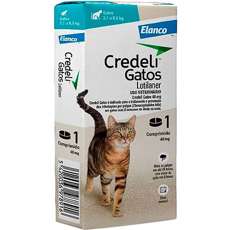 Antipulgas Credeli Elanco 48mg para Gatos de 2,1Kg a 8Kg - 1 Comprimido