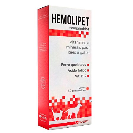Suplemento Avert Hemolipet para Cães e Gatos - 30 Comprimidos