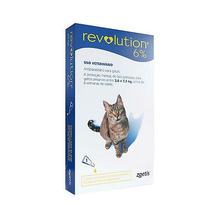 Revolution Zoetis 6% 0.75ml para Gatos 2,6Kg a 7,5Kg - 3 Tubos