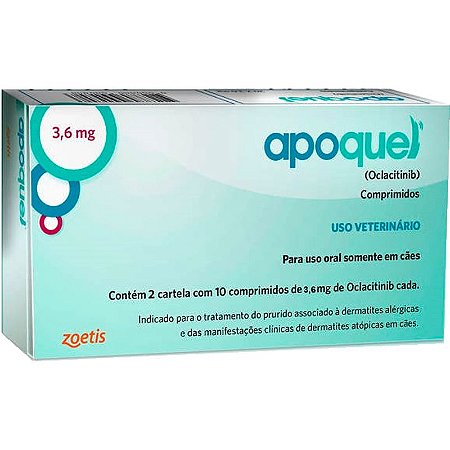 Apoquel Zoetis Dermatológico para Cães 3,6mg - 20 Comprimidos