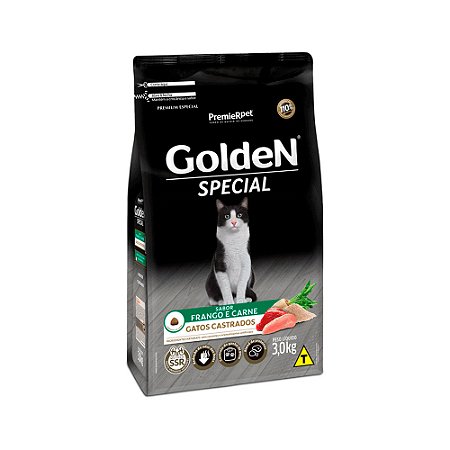 Ração Golden Special para Gatos Castrados Sabor Frango e Carne - 3Kg
