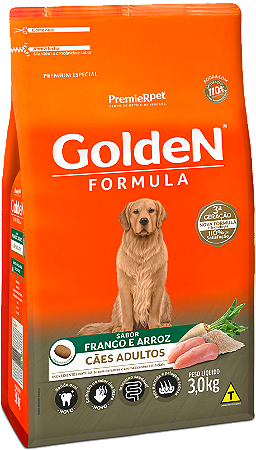 Ração Golden Fórmula para Cães Adultos Sabor Frango e Arroz - 3,0Kg