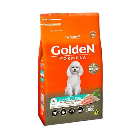 Ração Golden Fórmula Mini Bits para Cães Adultos de Porte Pequeno Sabor Frango e Arroz - 3,0Kg