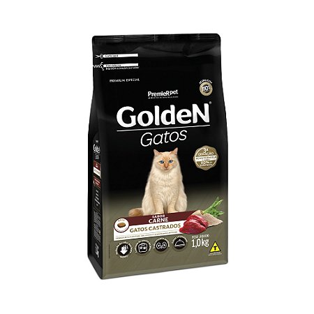 Ração Golden para Gatos Adultos Castrados Sabor Carne - 1,0Kg