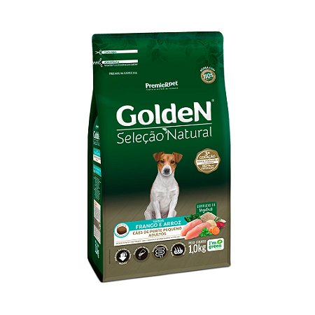 Ração Golden Seleção Natural Mini Bits para Cães Adultos de Porte Pequeno Sabor Frango e Arroz - 1,0Kg