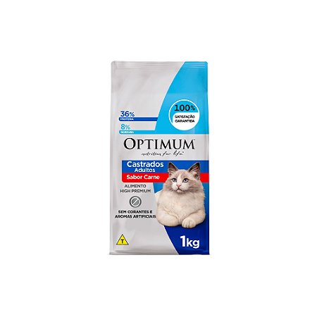 Ração Optimum para Gatos Adultos Castrados Sabor Carne - 1Kg