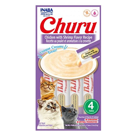 Purê Inaba Churu para Gatos Adultos sabor Galinha com Aroma de Camarão - 56g