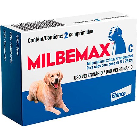 Milbemax Elanco para Cães de 5 a 25KG - 2 Comprimidos