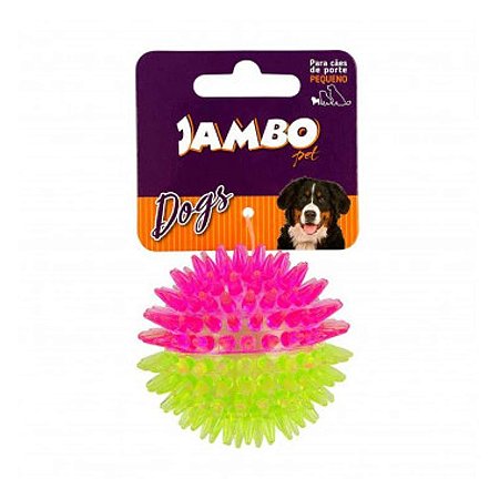 Brinquedo Bola TPR Espinho Dual Rosa e Amarelo Pequena Jambo para Cães