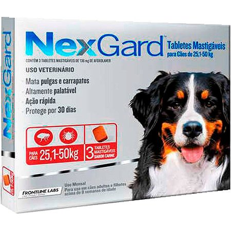Antipulgas e Carrapatos Nexgard para Cães de 25,1 a 50KG - 3 Tabletes