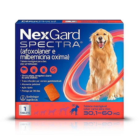 Antipulgas e Carrapatos NexGard Spectra para Cães de 30,1Kg a 60kg