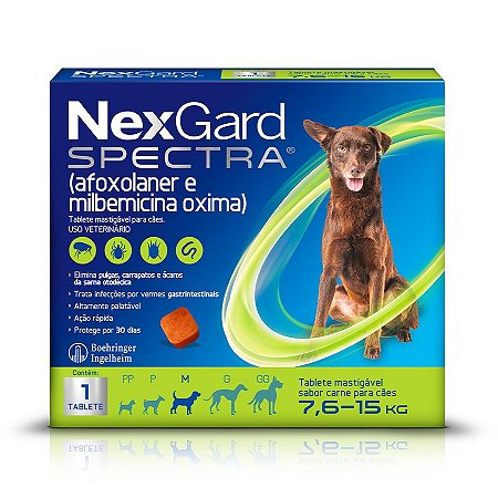 Antipulgas e Carrapatos NexGard Spectra para Cães de 7,6Kg a 15kg - 1 Tblete Mastigável