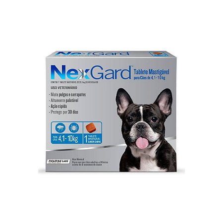 Antipulgas e Carrapatos NexGard para Cães de 4,1 a 10kg - 1 Tablete