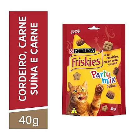 Petisco Friskies Party Mix Gatos Adultos Carne, Cordeiro e Carne Suína - 40g