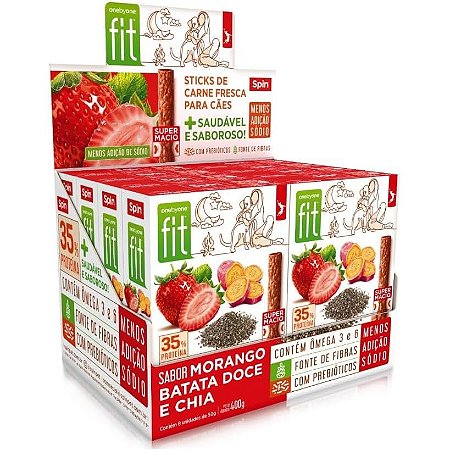 Kit 8 Unidades Petisco Spin Pet Stick Fit Morango, Batata Doce e Chia - 50g Cada