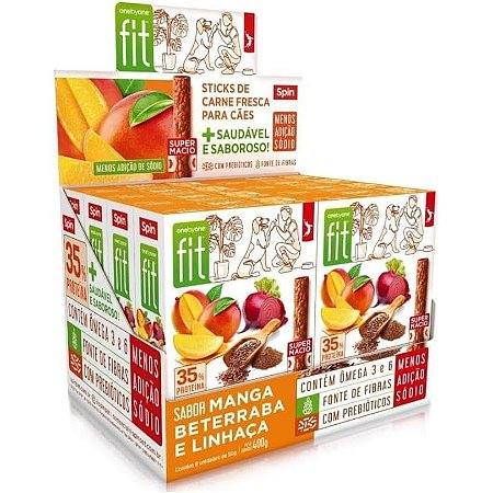 Kit 8 Unidades Petisco Spin Pet Stick Fit Manga, Beterraba e Linhaça - 50g Cada