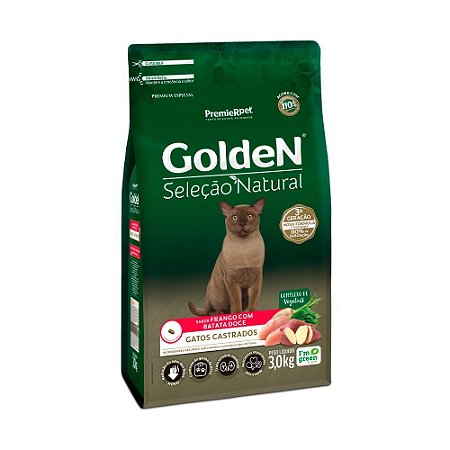Ração Golden Seleção Natural para Gatos Castrados Sabor Frango com Batata Doce - 3Kg