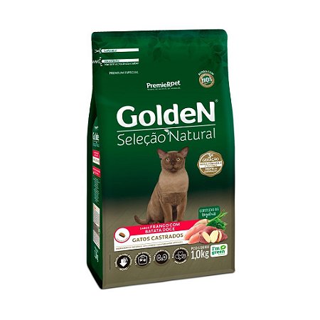 Ração Golden Seleção Natural para Gatos Castrados Sabor Frango com Batata Doce - 1Kg