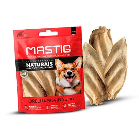 Orelha Bovina Natural Mastig - 3 Unidades