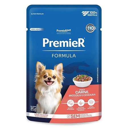 Ração Úmida Premier Fórmula para Cães Adultos Pequeno Porte - Carne, Brócolis e Cenoura - 85g