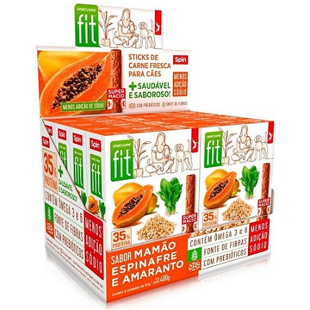 Kit 8 Unidades de Petisco Spin Pet Stick Fit - Mamão, Espinafre e Amaranto - 50g