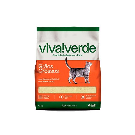 Areia Higiênica Viva Verde Grãos Grossos para Gatos - 10Kg