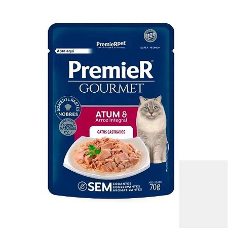 Ração Úmida Premier Gourmet Atum para Gatos Castrados - 70g - Caixa c/ 20 Unidades