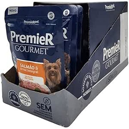 Ração Úmida Premier Gourmet Cachorros Adultos Gourmet Salmão e Arroz Integral - 85g - Caixa c/ 20 Unidades
