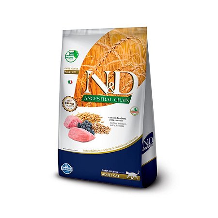 Ração Farmina N&D Ancestral Grain para Gatos Adultos Sabor Cordeiro e Blueberry - 1,5Kg