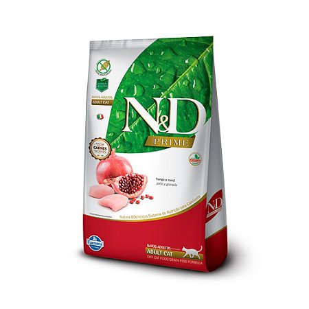 Ração N&D Gatos Adultos Farmina Prime Sabor Frango e Romã - 1,5Kg