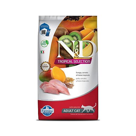 Ração Farmina N&D Tropical Selection para Gatos Adultos Sabor Frango, Cereais e Frutas Tropicais - 1,5Kg