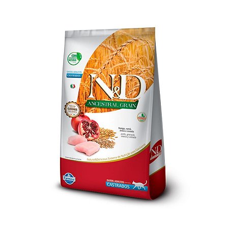 Ração Farmina N&D Ancestral Grain para Gatos Castrados Sabor Frango e Romã - 1,5Kg