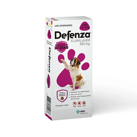 Antiparasitário Defenza Comprimido Mastigável de 560mg para Cães de 40 a 56kg - MSD Saúde Animal