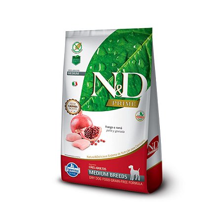 Ração N&D Grain Free para Cães Adultos de Raças Médias Sabor Frango e Romã - 10Kg