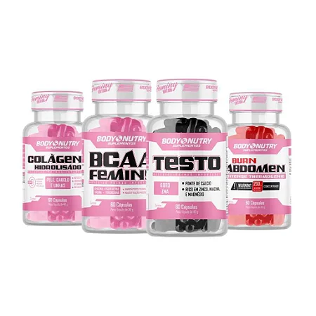 Colageno Hidrolisado Para cabelo, unhas e pele + Testo Feminy + BCAA Feminy + Burn Abdomen Feminy