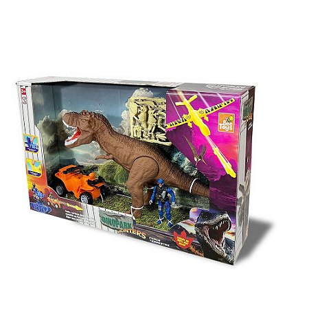 Dinossauro Tiranossauro Rex com Veículo e Acessórios - DinoPark Hunters