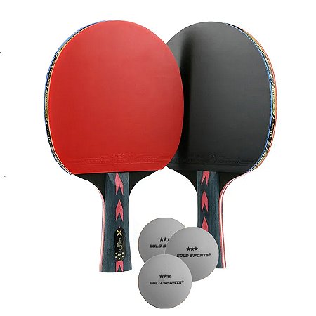 Kit de Tênis de Mesa Huieson Carbon-2 Raquetes long 5 Star + bolsa e 3 bolas Gold Sports 3 Star